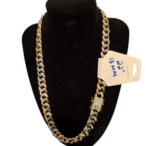 Iced out tri colored cuban link chain cz diamond chain necklace 22' 13mm